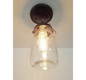 Vintage Mason Jar Quart Ceiling LIGHT With Chain - The Lamp Goods