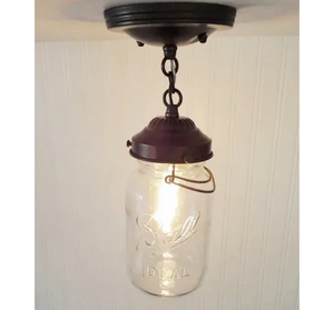 Vintage Mason Jar Quart Ceiling LIGHT With Chain - The Lamp Goods
