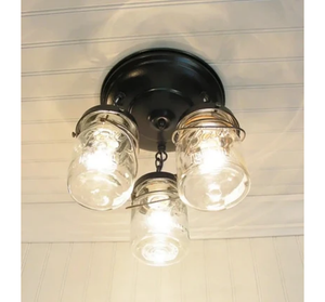 Vintage Mason Jar Pint LIGHT FIXTURE Chain Trio