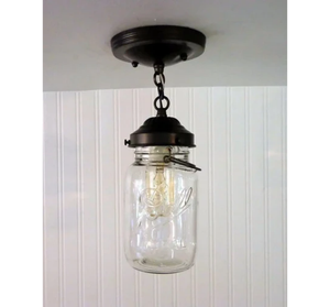 Vintage Mason Jar Quart Ceiling LIGHT With Chain - The Lamp Goods