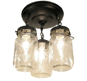 Mason Jar Vintage Quart Chain Trio Ceiling Light