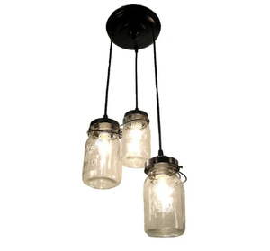 Vintage Mason Jar Quart Chandelier Pendant Light Trio