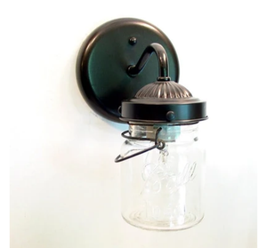 Vintage Mason Jar Pint WALL LIGHT Sconce