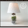 Mason Jar Lamp Table with pleated white shade; The Lamp Goods.
