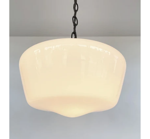 Large Antique Milk Glass Schoolhouse Pendant Light | 12"