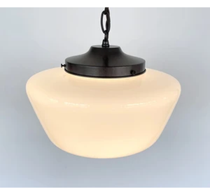 Large Antique Milk Glass Schoolhouse Pendant Light | 12"