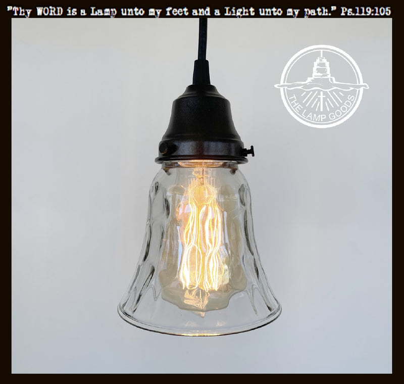 Pebble Glass Pendant Light Fixture from The Lamp Goods: Clear glass shade with dark bronze finish.
