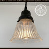 Petite Hobnail 1940s glass pendant light with bronze finish, clear glass shade.
