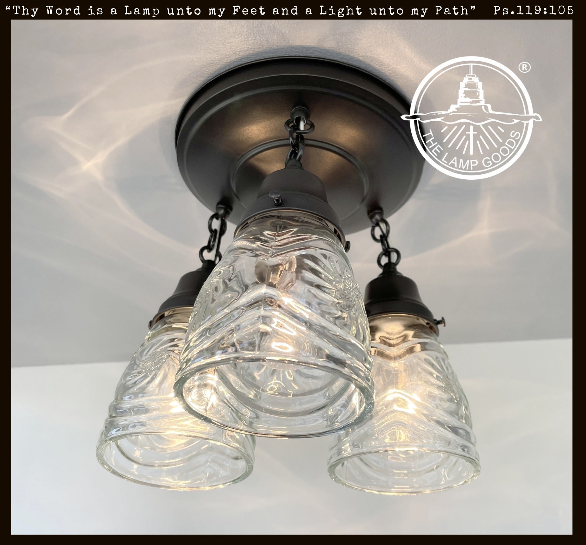 Pressed 1960's Glass Ceiling Light Fixtures Chain Trio