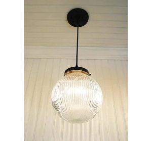 Factory Antique Large Glass Holophane Pendant Light