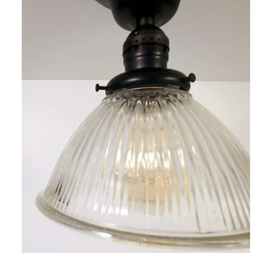 Vintage Factory Holophane Glass With Exposed Socket Light