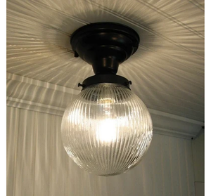Large Holophane Glass Ceiling Light Fixture