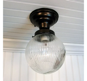 Large Holophane Glass Ceiling Light Fixture