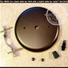 Bronze ceiling canopy mounting hardware kit with screws and mounting bracket.
