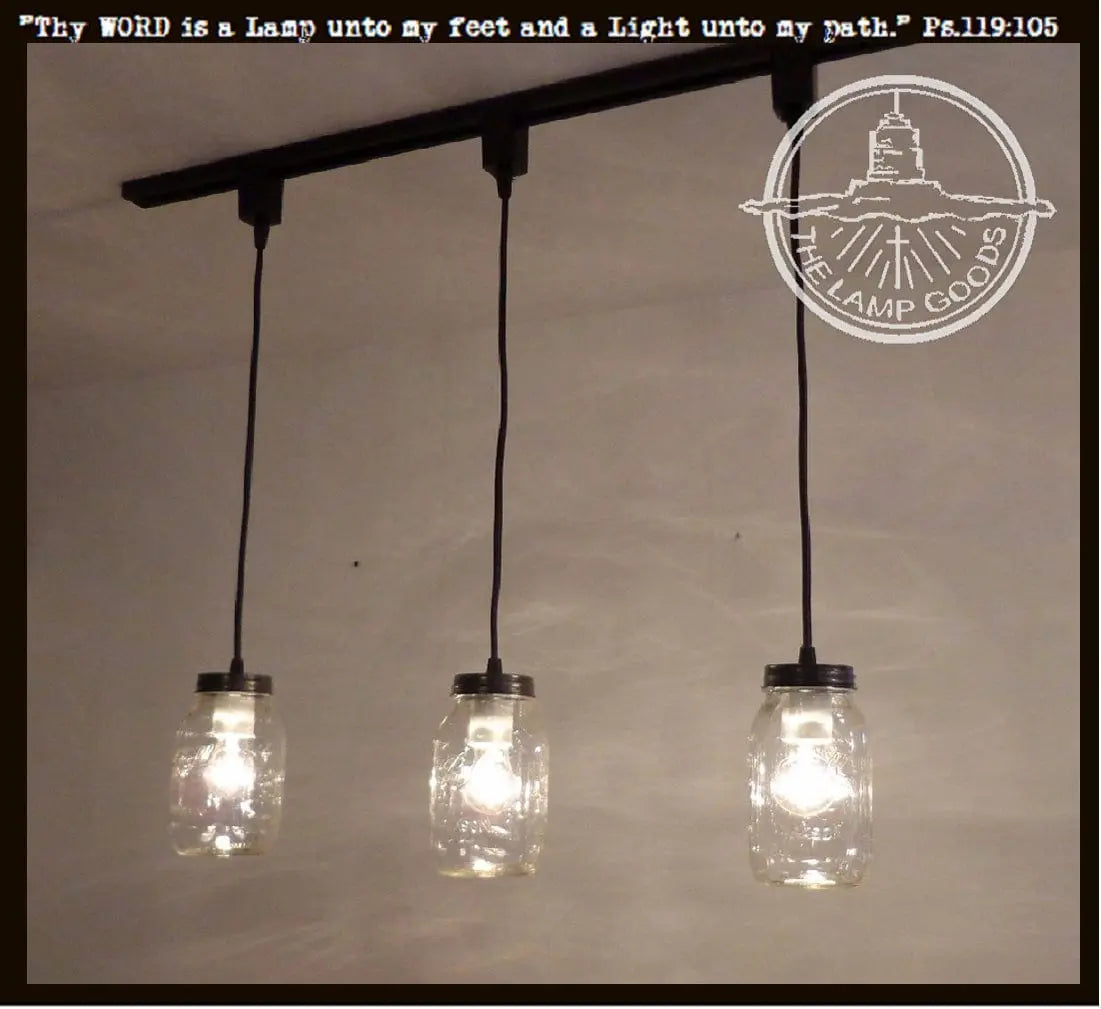 Mason Jar Track Lighting PENDANT Trio New Quart - The Lamp Goods