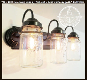 Rustic Mason Jar BATHROOM Light Vintage Quart Trio - The Lamp Goods