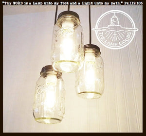 Mason Jar 3-Light CHANDELIER Trio New Quarts - The Lamp Goods