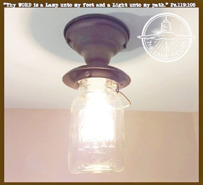 Vintage Mason Jar Outdoor Porch Ceiling Light; The Lamp Goods

