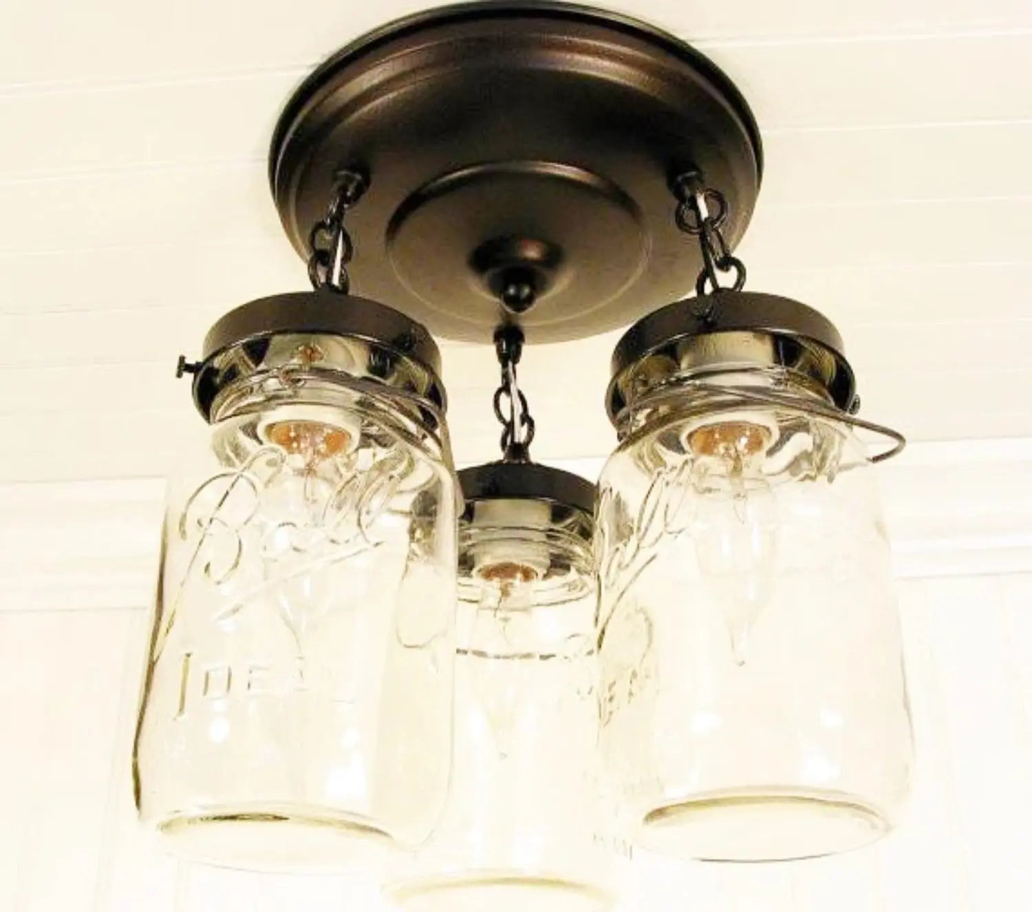 Mason Jar Light Fixture - Vintage Quart Trio - The Lamp Goods