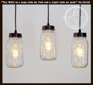 Mason Jar CHANDELIER Trio Rectangular with NEW Quart - The Lamp Goods