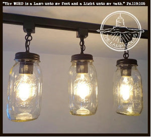 Mason Jar TRACK LIGHTING New Quarts Chain Trio - The Lamp Goods