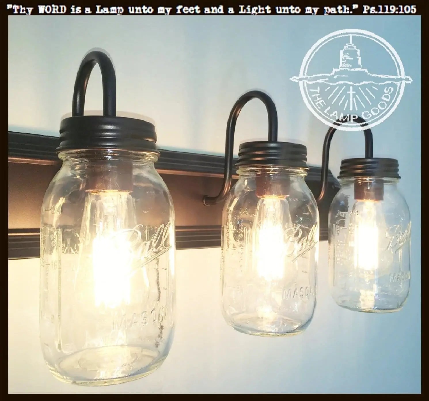 Mason Jar Vanity Light NEW Quart Trio - The Lamp Goods