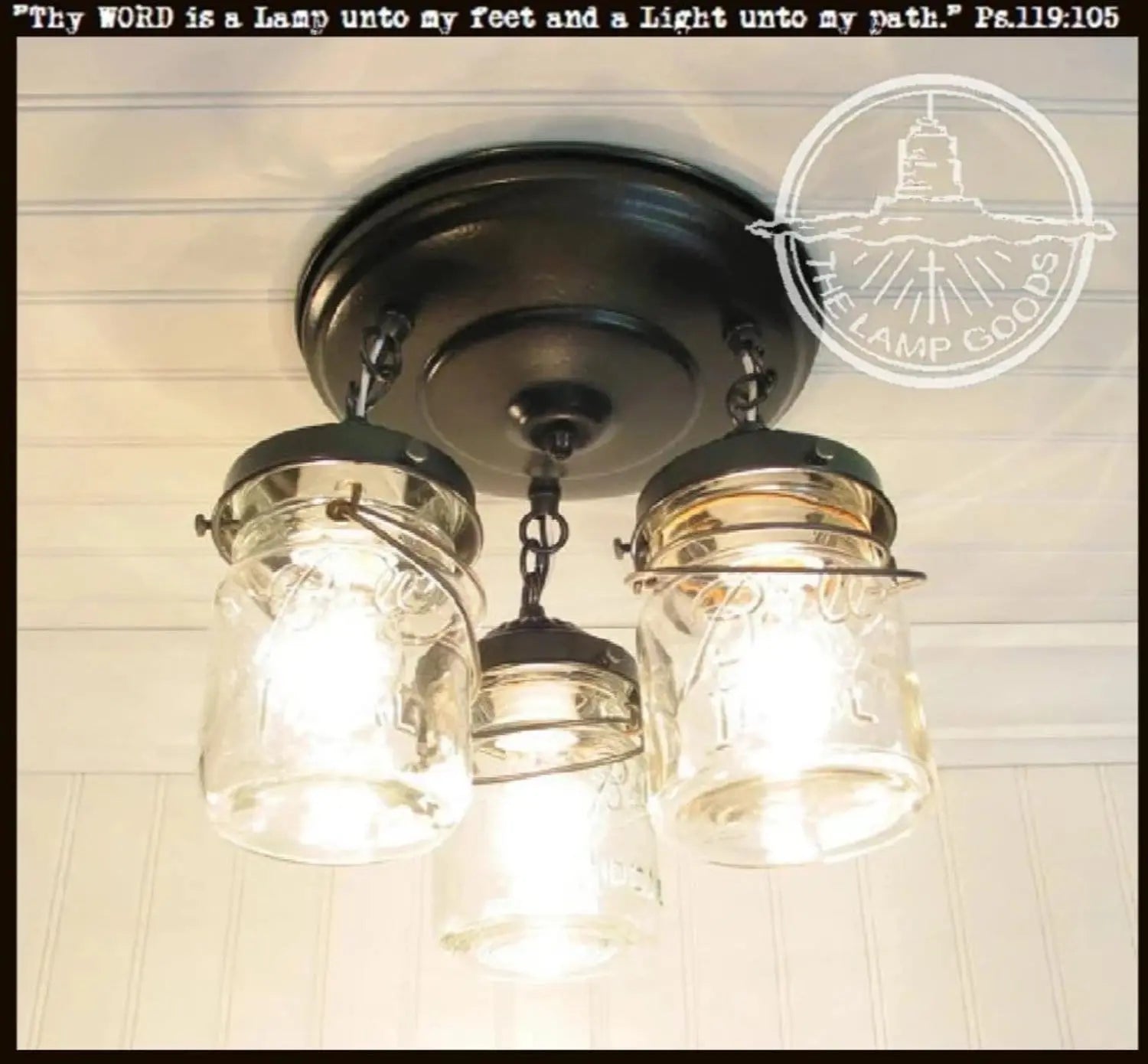 Mason Jar LIGHT FIXTURE Vintage PINT Trio - The Lamp Goods