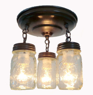 Mason Jar LIGHT FIXTURE New PINT Trio - The Lamp Goods