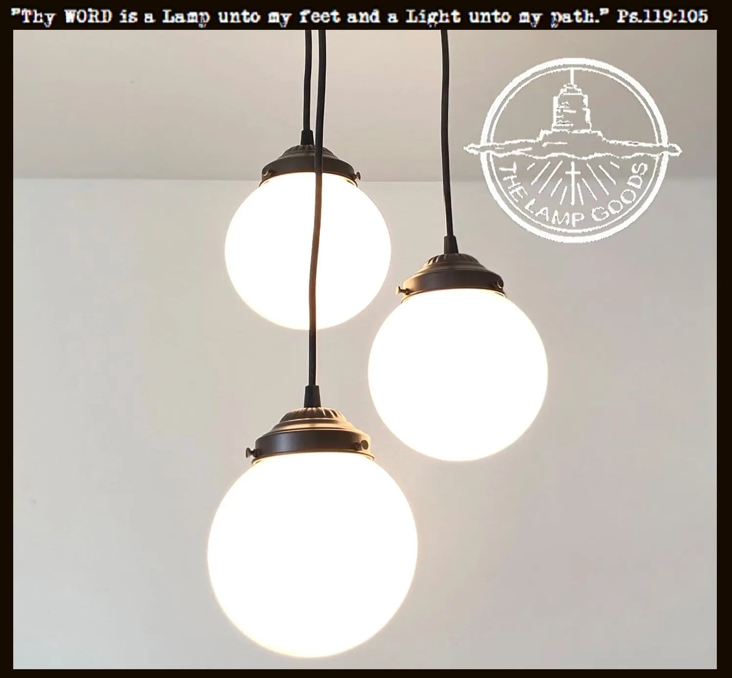 Milk glass chandelier pendant trio with bronze fixtures, perfect for adding a touch of vintage elegance to any space.
