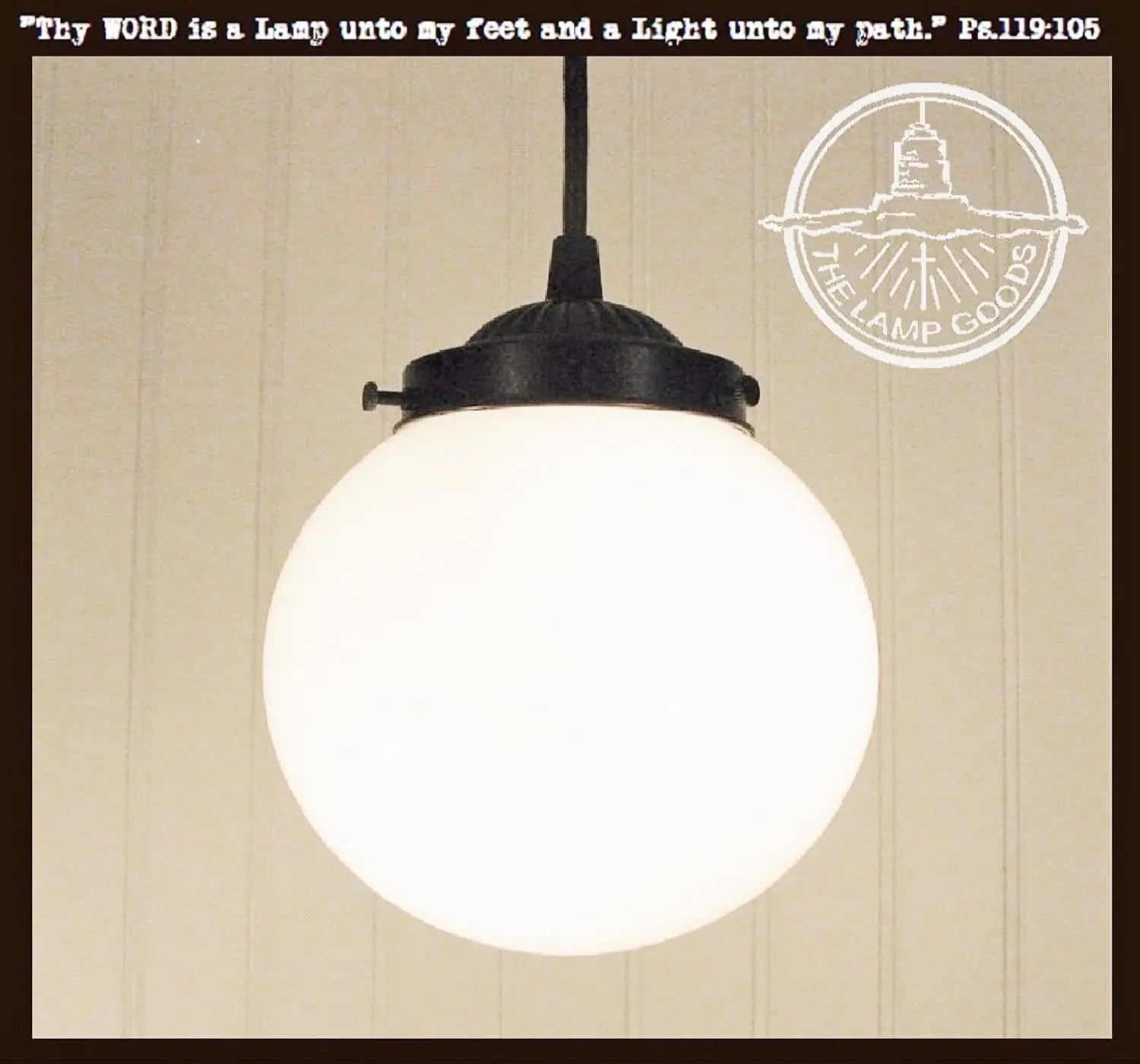 Milk glass globe pendant light with black metal fixture, The Lamp Goods
