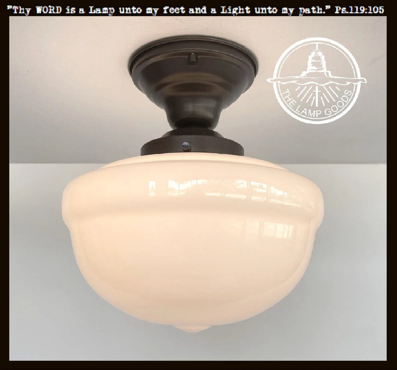 Antique Acorn Milk Glass Ceiling Light Fixture with bronze finish
