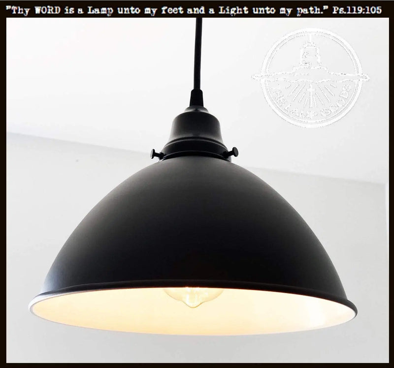 Large black enamel farmhouse pendant light fixture

