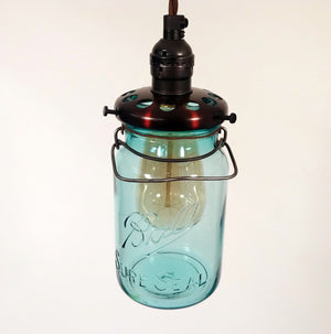 Vintage BLUE Mason Jar PENDANT Light with Exposed Socket The Lamp Goods