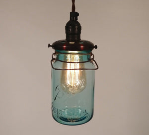 Vintage BLUE Mason Jar PENDANT Light with Exposed Socket The Lamp Goods