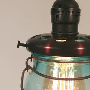 Vintage BLUE Mason Jar PENDANT Light with Exposed Socket The Lamp Goods
