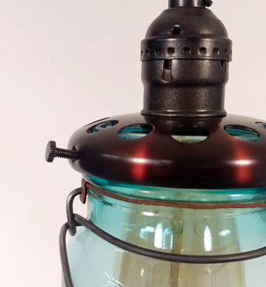 Vintage BLUE Mason Jar PENDANT Light with Exposed Socket The Lamp Goods