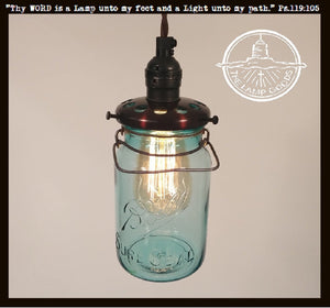 Vintage BLUE Mason Jar PENDANT Light with Exposed Socket The Lamp Goods