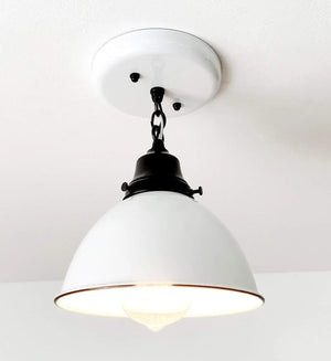White Enamel Farmhouse Ceiling Light with Chain The Lamp Goods
