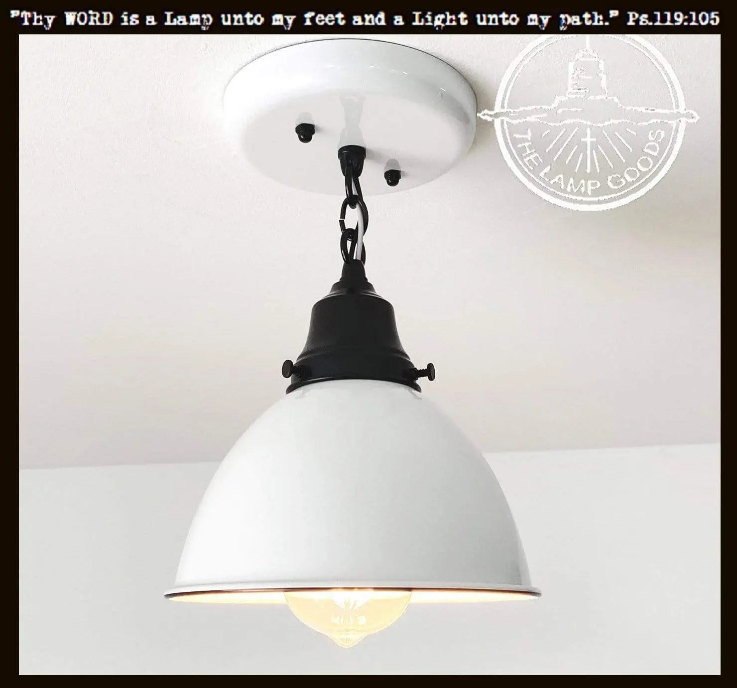 White Enamel Farmhouse Ceiling Light with Chain The Lamp Goods