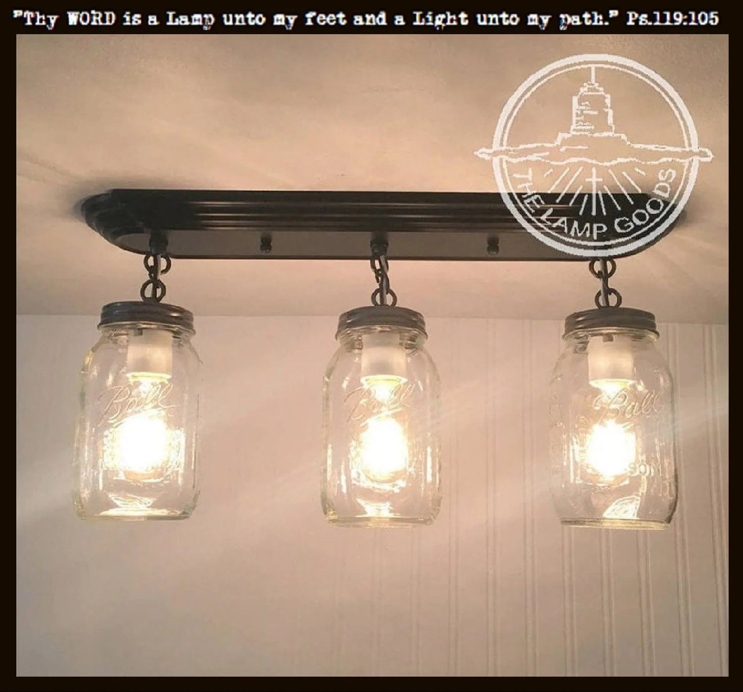 Mason Jar LIGHT FIXTURE, rectangular chain trio, farmhouse style lighting
