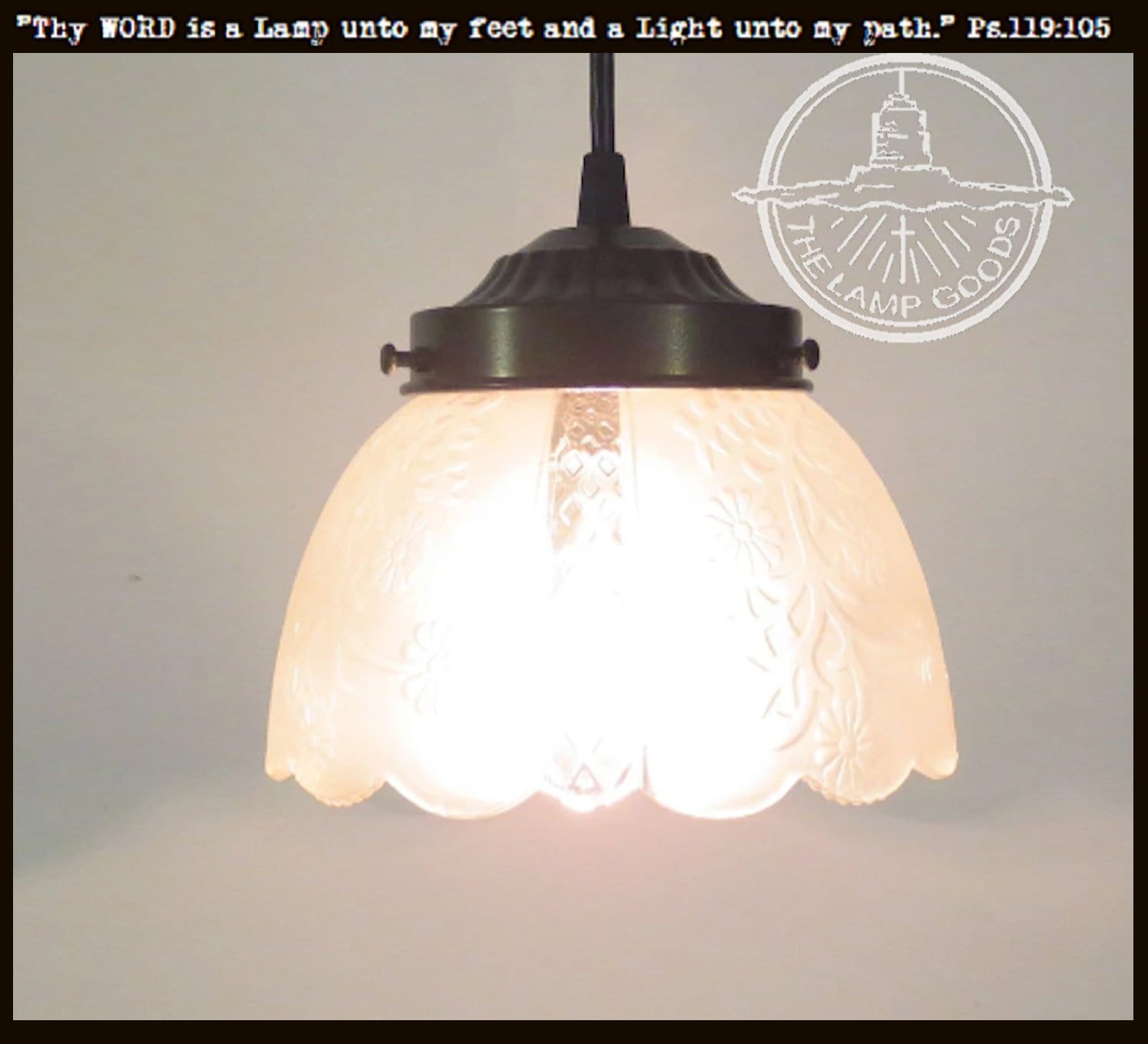 Antique Frost & Clear Scallop Pendant Light, featuring a vintage design and ornate glass shade.
