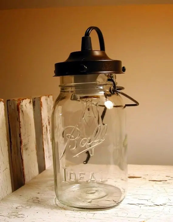 Mason Jar LAMP TABLE - Vintage Quart Jar - The Lamp Goods