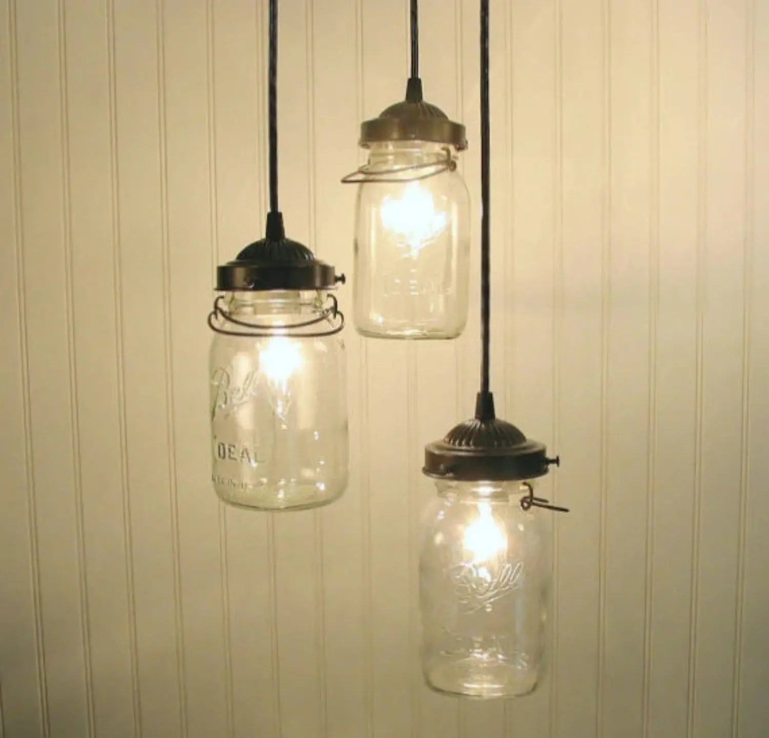 Mason Jar 3-Light Chandelier Trio of Vintage Quart Jars - The Lamp Goods