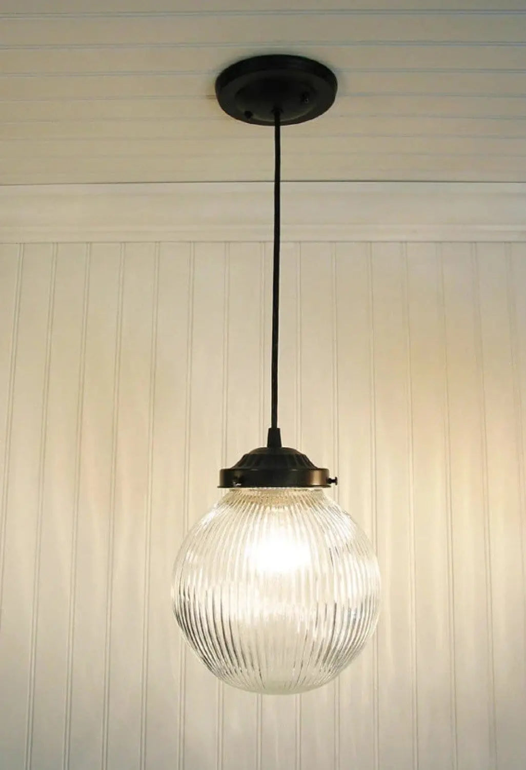 Large Pendant Light Clear Holophane Globe - The Lamp Goods