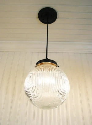 Large Pendant Light Clear Holophane Globe - The Lamp Goods