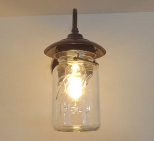 Exterior Outdoor Mason Jar Wall Sconce Light with Vintage Jar - The Lamp Goods