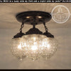 Antique Acorn Glass Ceiling Light Fixture: 3-light chain trio, clear glass shades.
