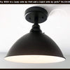 Black enamel farmhouse ceiling light, large dome shade
