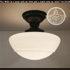 Large Milk Glass Schoolhouse Light Fixture with Bronze Finish
