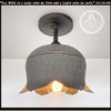 Lotus Galvanized Ceiling Light: Gray metal shade with gold accents, farmhouse style.
